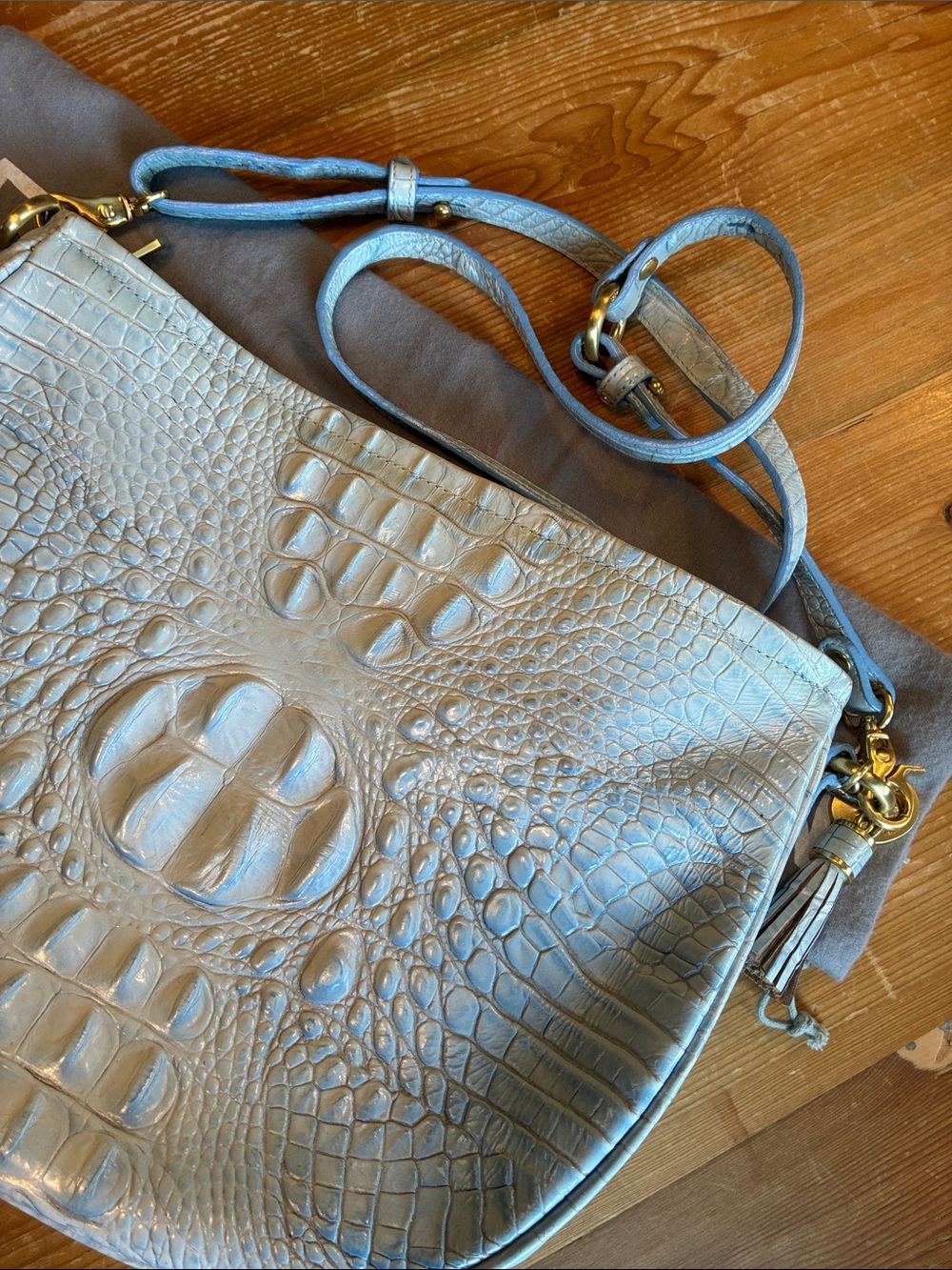 Brahmin Blue Melbourne Croc Embossed Medium Crossbody Shoulder Clutch Bag
